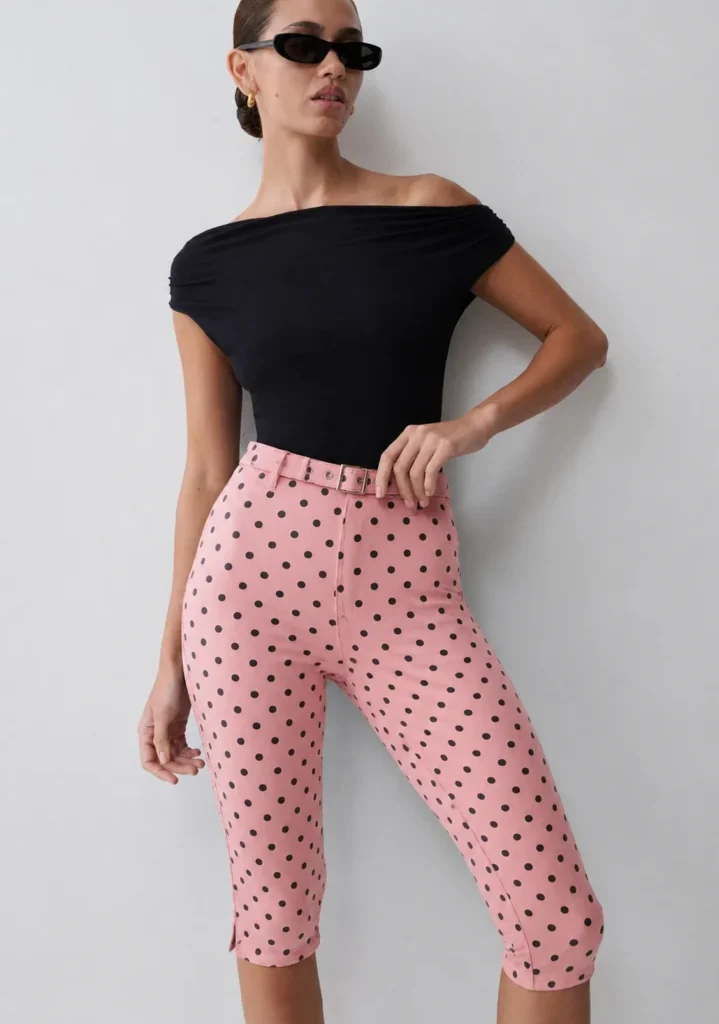 Polka Dot Denim Capri Παντελόνι