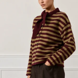 Striped Bow Knit Cardigan - Thumbnail Image 2