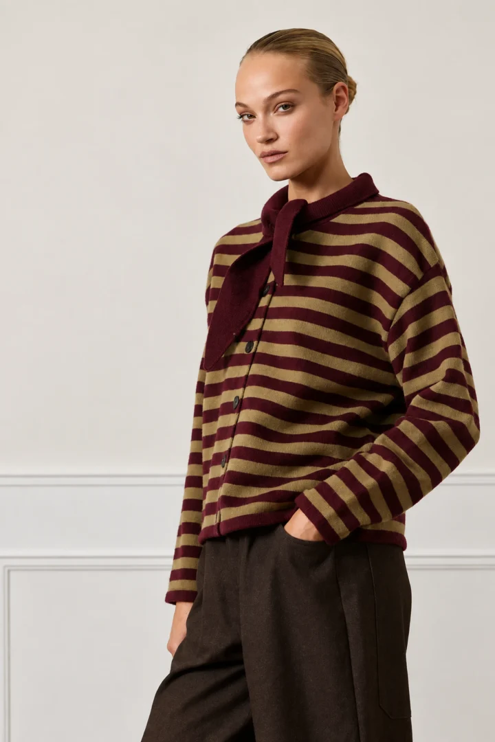 Striped Bow Knit Cardigan - Image 2