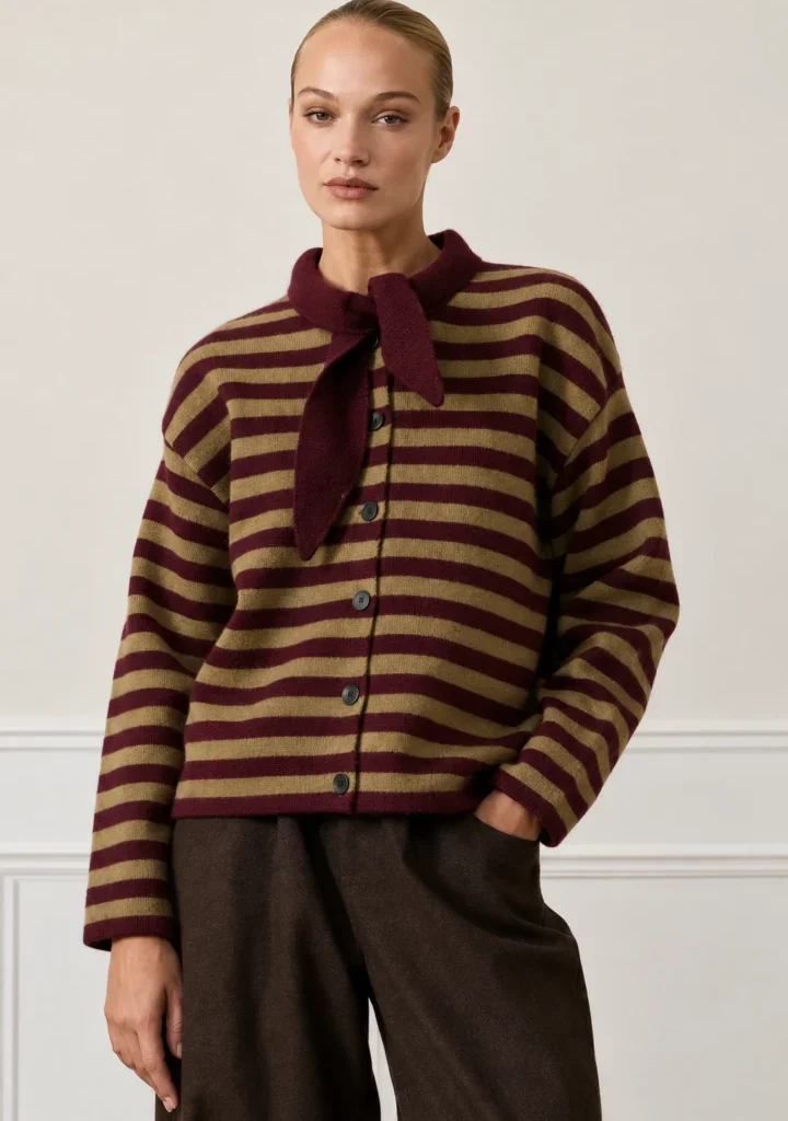Striped Bow Knit Cardigan