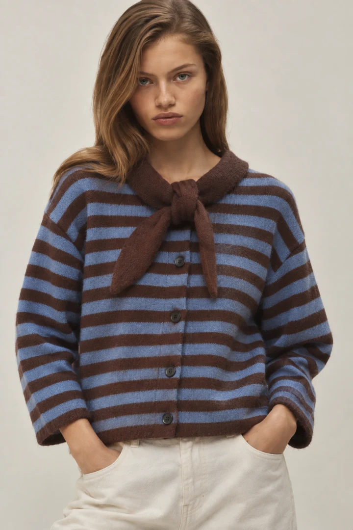 Striped Bow Knit Cardigan - Image 3