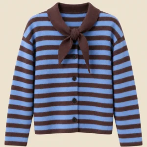 Striped Bow Knit Cardigan - Thumbnail Image 6
