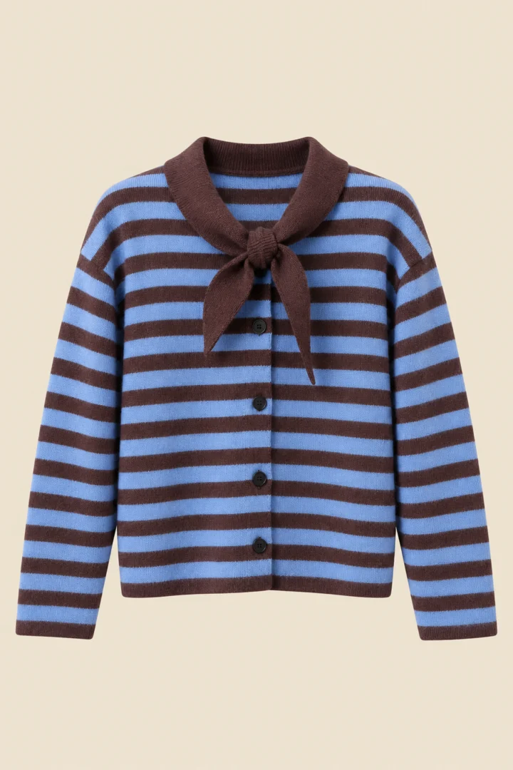 Striped Bow Knit Cardigan - Image 6