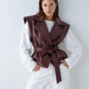 Leather Look Vest με Ζώνη - Thumbnail Image 1